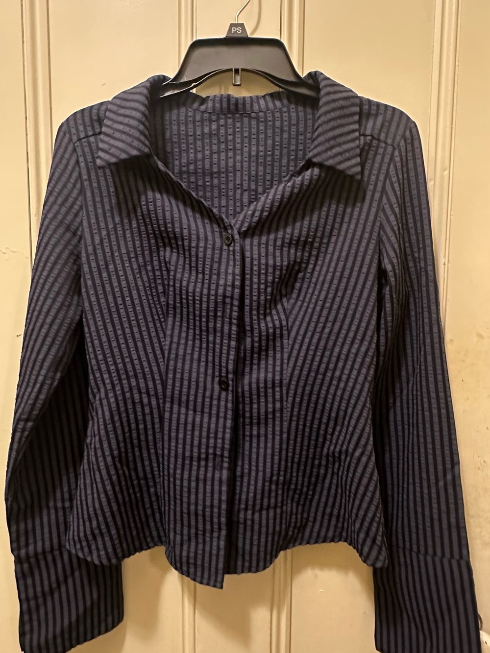 Women's Navy Stripe Button-Up Blouse